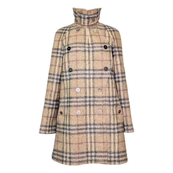Burberry Nova Check Plaid Wool Double Breasted Long Coat Beige Navy Red 14 - Picture 2 of 11